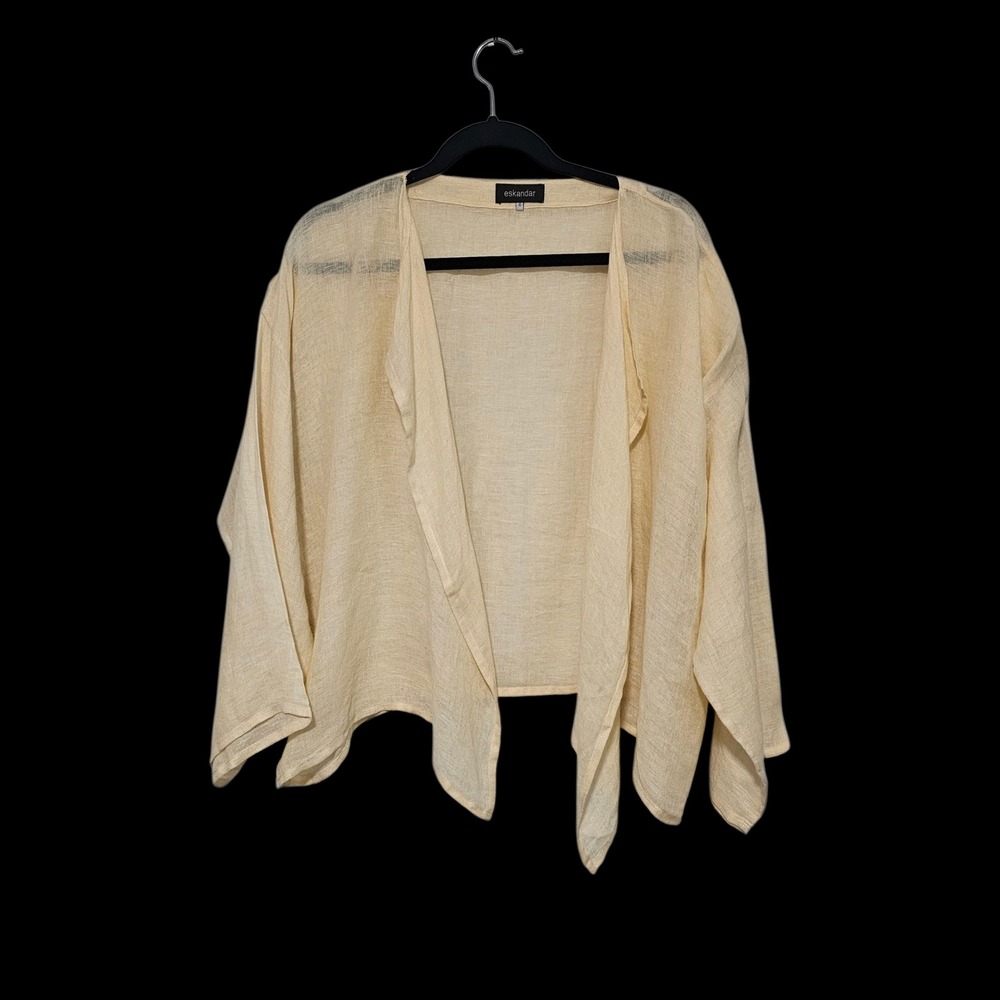 eskandar 100% Linen Yellow Cardigan XS/S Open Front England Lagenlook Minimalist